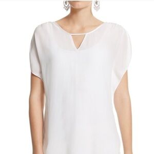 White House Black Market White Silk Keyhole Cutout Blouse Top XS